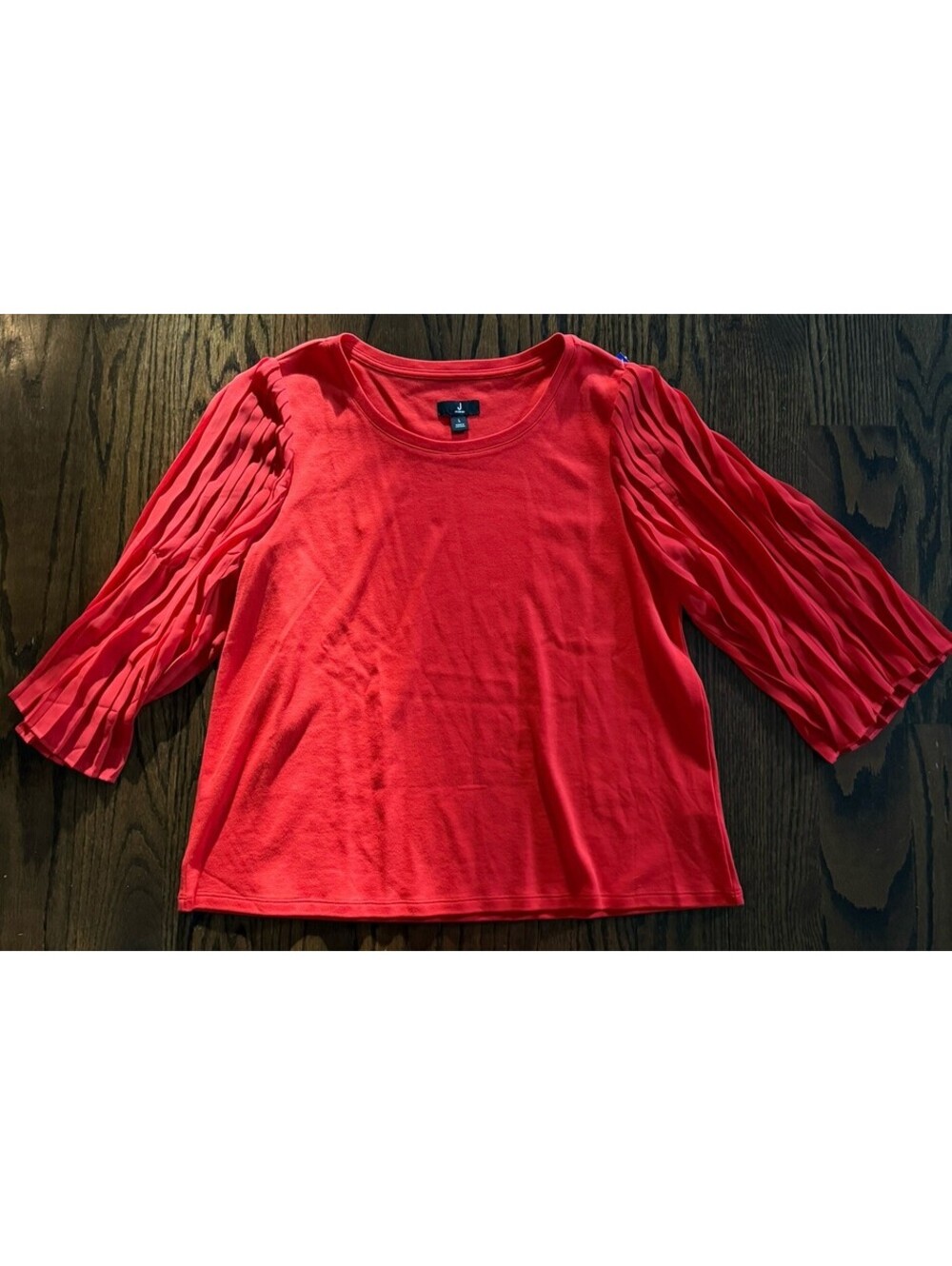 Jason Wu Womens Large Red Pleated Chiffon Bell Sleeve Cotton Top Blouse